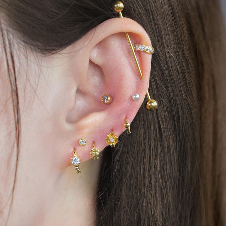 Gold Huggie Earrings | Flower Earrings