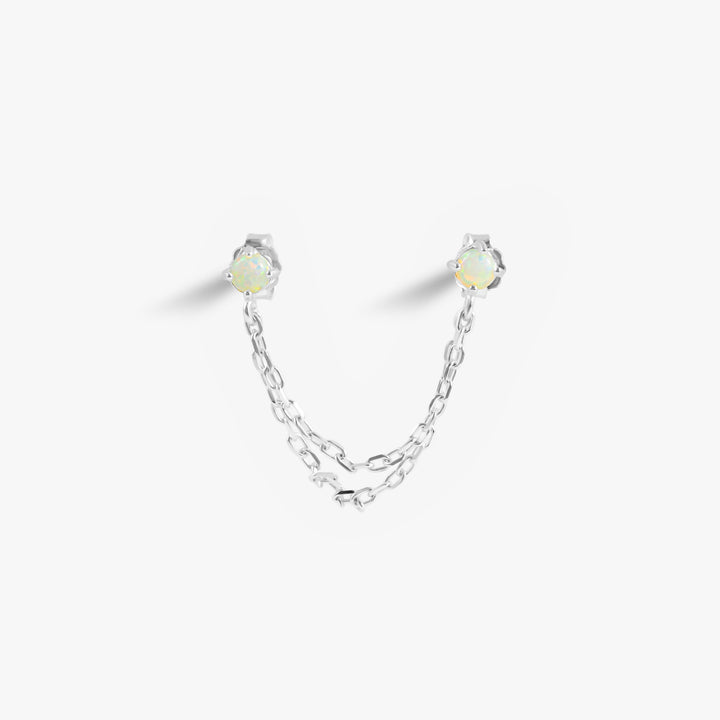 White Opal Cartilage Double Piercing Earrings | Chain Connected