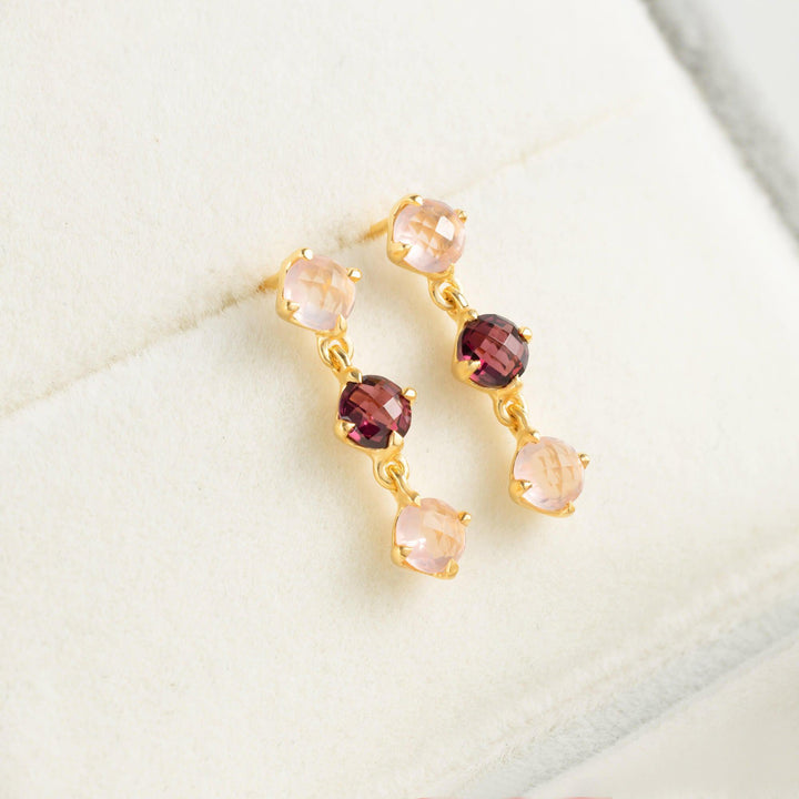 Garnet Drop Earrings | Pink Rose Quartz Drop Earrings - EricaJewels