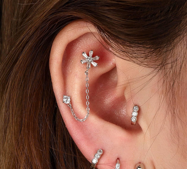 Flower And Diamond Connectd Stud Earrings -EricaJewels