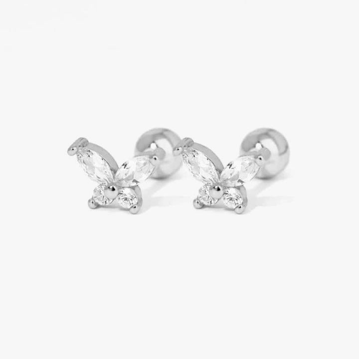 Insect Butterfly Crystal 3A CZ Screw Back Earrings-EricaJewels