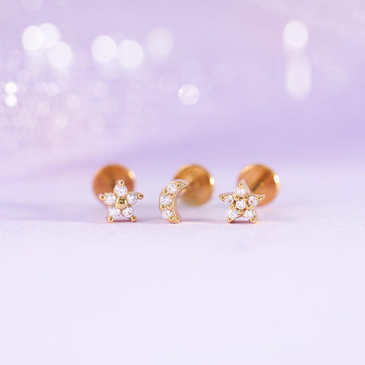 Tiny Flower Crystal 3A CZ Push Pin Earring