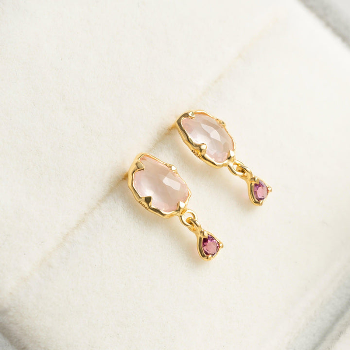 Pink Rose Earrings | Rose Quartz Drop Earrings - EricaJewels