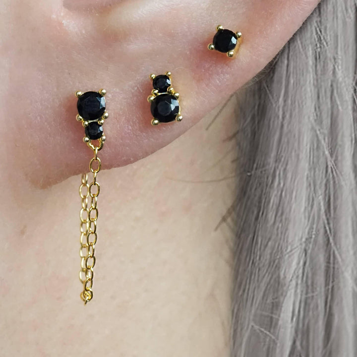 Black Spinel Chains Stud Earrings Set - EricaJewels