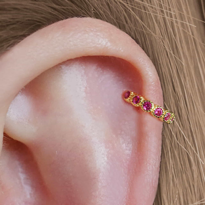 18g Paved Ruby Huggies Earrings - EricaJewels