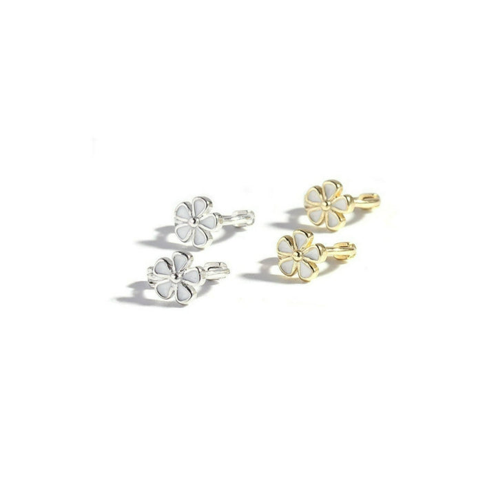 White Daisy Huggie Earrings/Hoop Earrings Small Size - EricaJewels