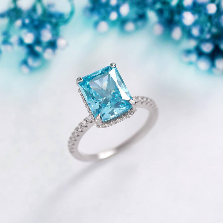8A Aquamarine Light Blue CZ Engagement Ring
