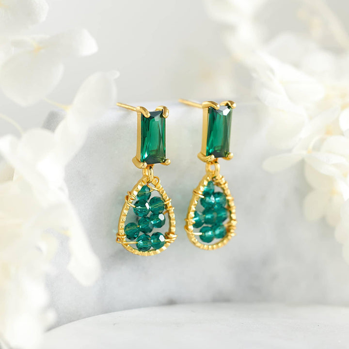 Vintage Emerald Earrings | Teardrop Dangle Earrings - EricaJewels