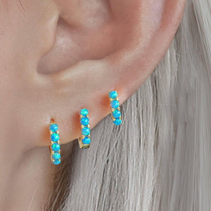 Blue Opal Hoop Earrings | Stud Earrings Set - EricaJewels