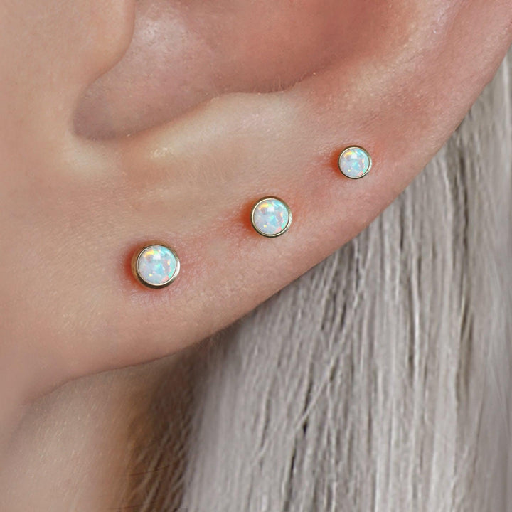 White Opal Bezeled Push Pin Earring