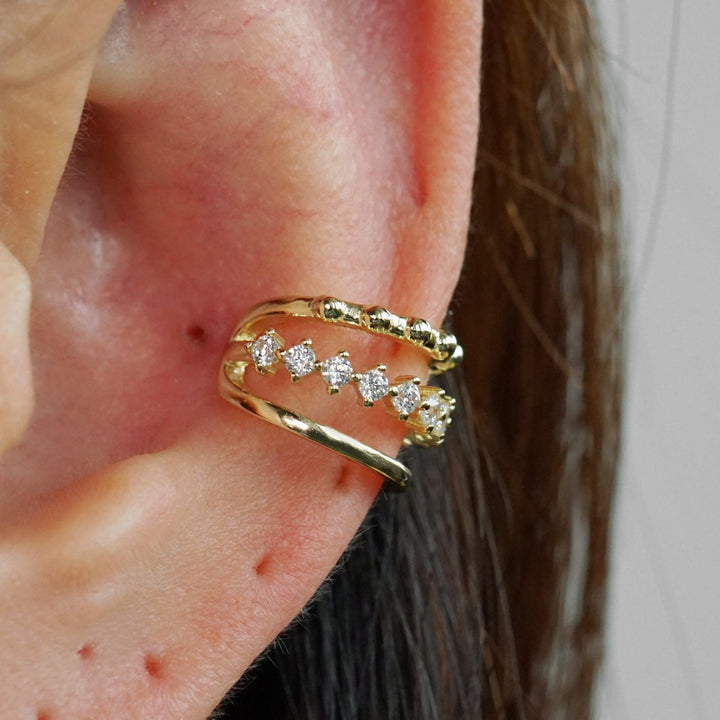 Beaded and Crystal Stacking Ear Cuff