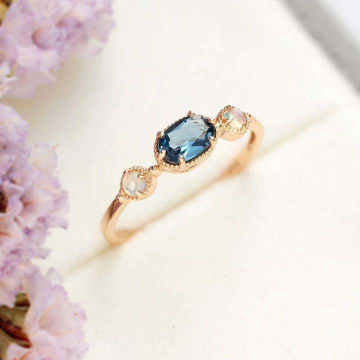 Natural Blue Topaz Wedding Ring