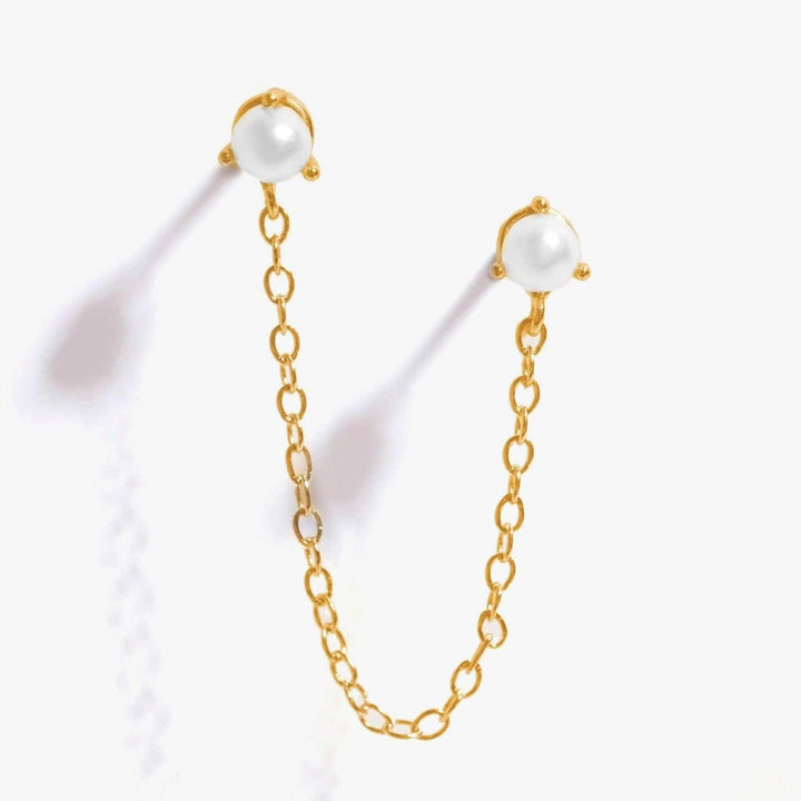 Dainty Pearl Chain Double Piercing Earrings