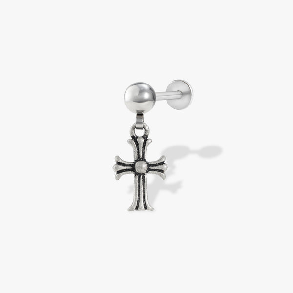 Color_Silver,Bar Type & Materials_Labret (Titanium);Dangly Cross Halloween Barbell Piercing Earring