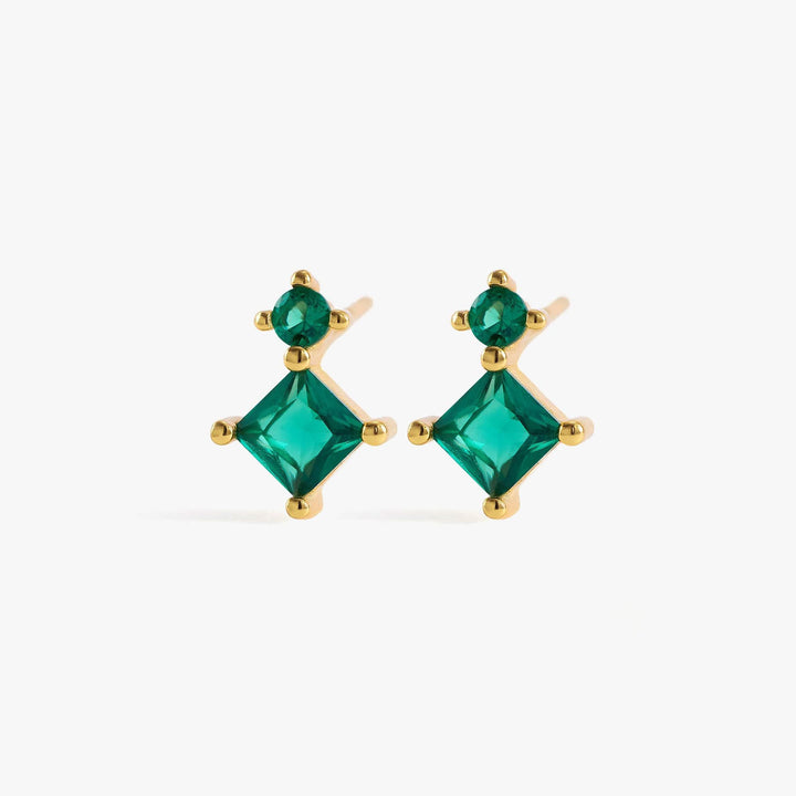 Double Square Emerald Green 3A CZ Stud Earrings