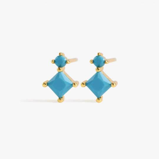 Doubel Square Turquoise Stud Earrings