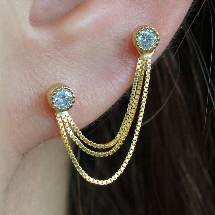 Triple Chain Earring for Lobes