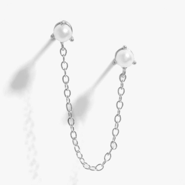 Dainty Pearl Chain Double Piercing Earrings-EricaJewels