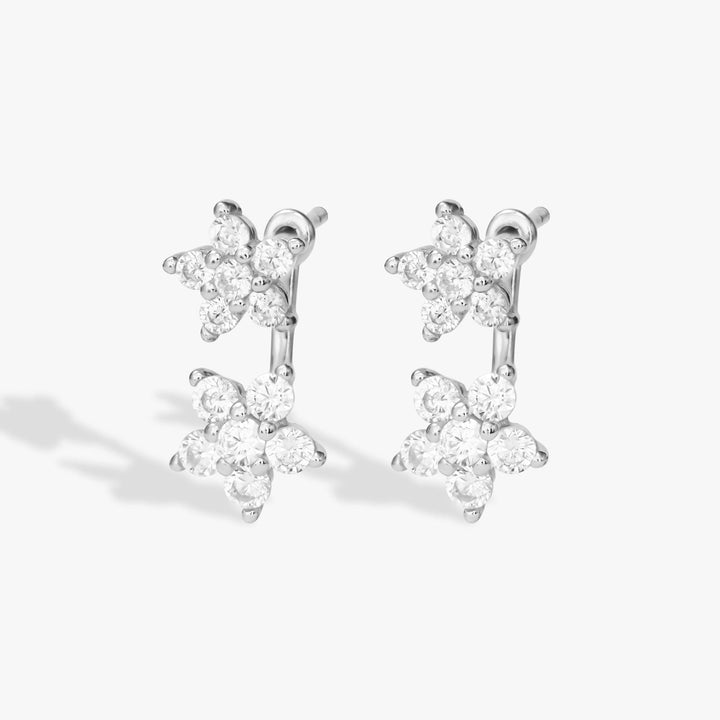 Double Flower Crystal 3A CZ Front Back Earrings-EricaJewels