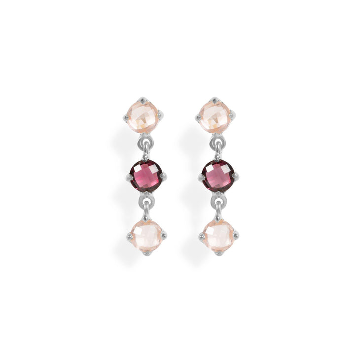 Natural Red Garnet And Pink Rose Quartz Drop Earrings-EricaJewels
