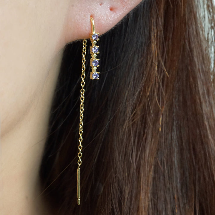 Four Leaf Threader Earrings Gold | Crystal 3A CZ-EricaJewels