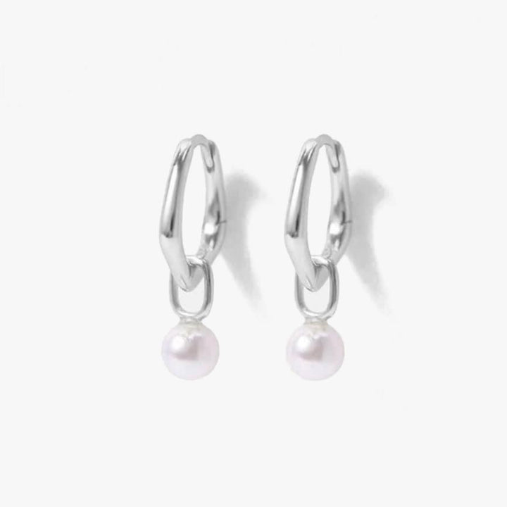 Serenity Pearl Charm Dangly Hoop Earrings-EricaJewels