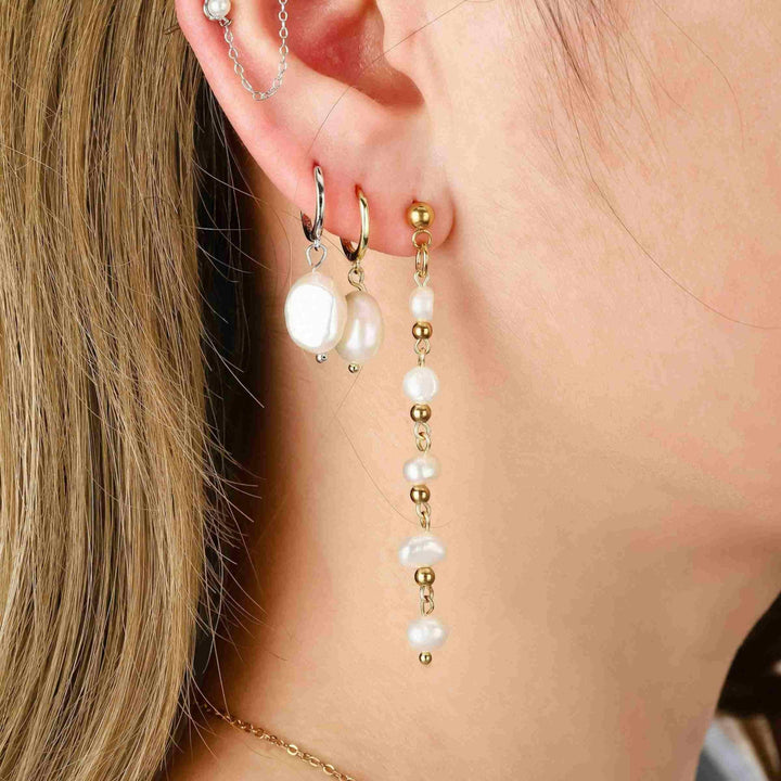 Dangling Irregular Drop Pearl Hoop Earrings-EricaJewels