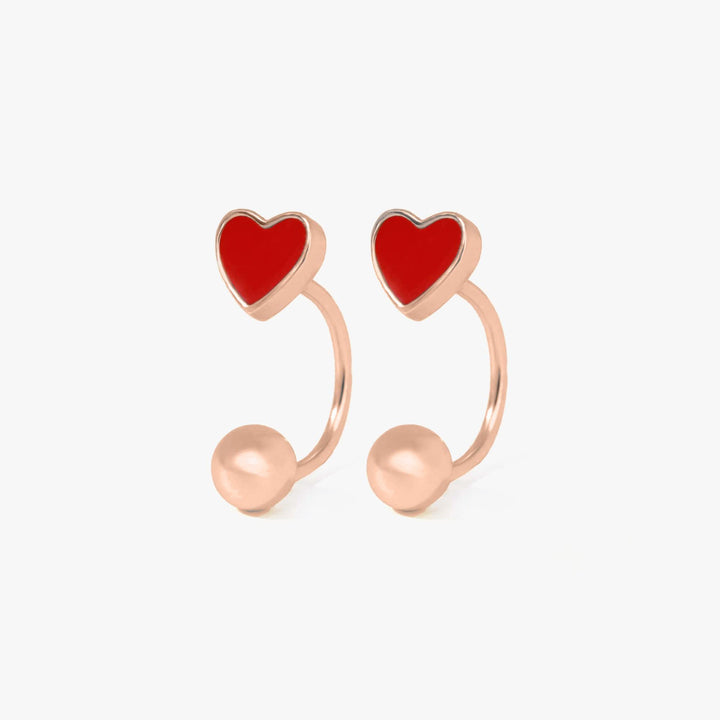 Red Enamel Heart Shaped Half Hoop Huggie Earrings-EricaJewels