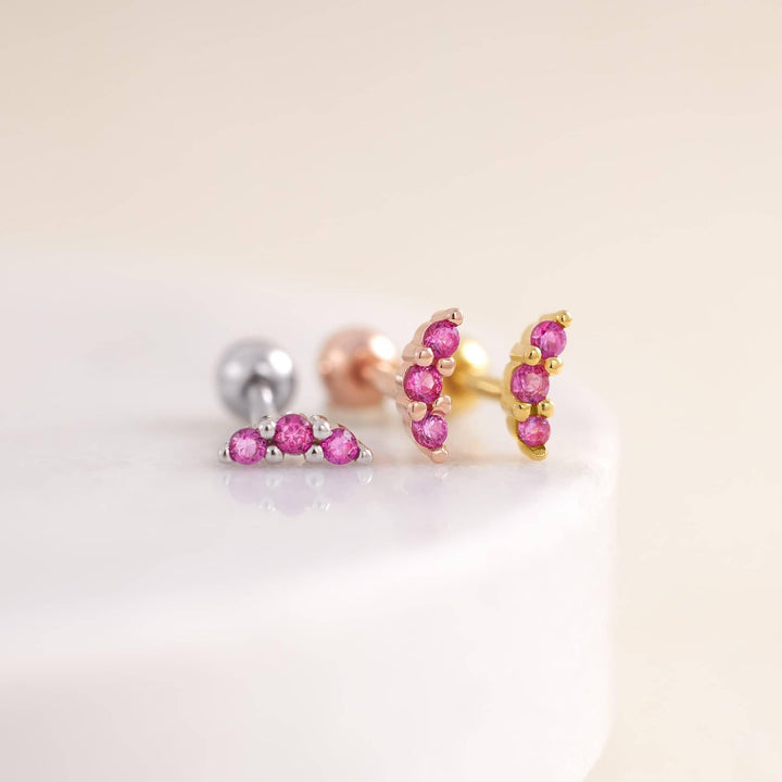 18G Tiny Ruby Red 3A CZ Cluster Screw Back Earrings