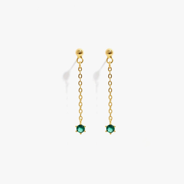 Emerald Green 3A CZ Chain Earrings & Dangle and Drop Earrings