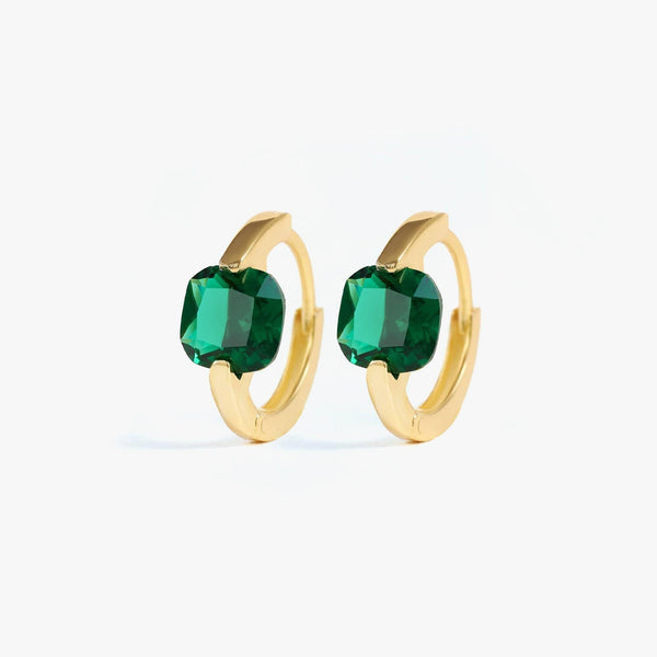 Emerald Green 3A CZ Chunky Square Hoop Earrings