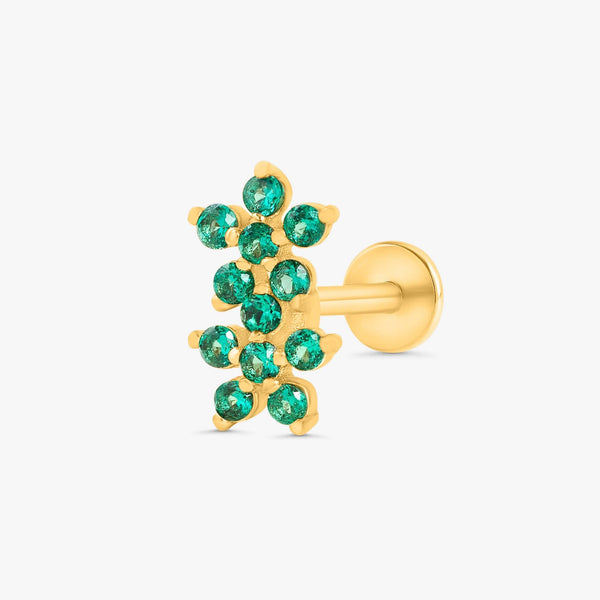 Color_Gold,Bar Type & Materials_Labret (Titanium);Emerald Green Double Flower Earrings - EricaJewels