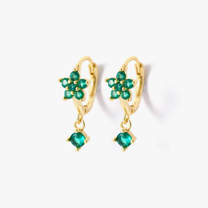 Emerald Green 3A CZ Flower Hoop Earrings 7.5MM