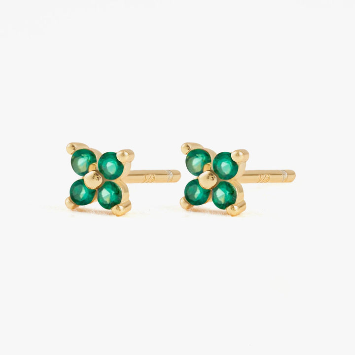 Emerald Green 3A CZ Four Leaf Stud Earrings