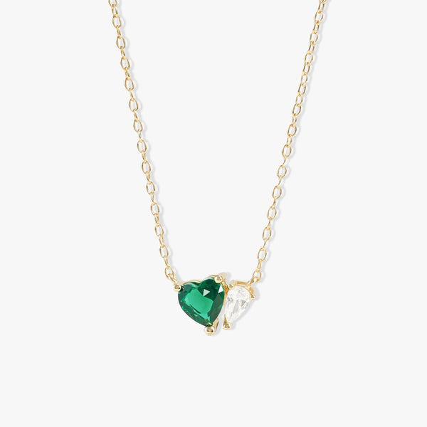 Emerald GreeN 3A CZ Heart Cut Pendant Necklace