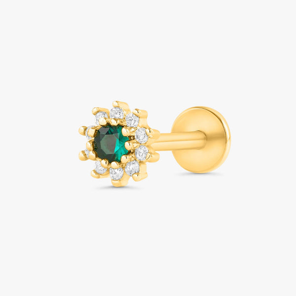 Color_Gold,Bar Type & Materials_Labret (Titanium);Emerald Flat Back Cartilage Earrings | EricaJewels