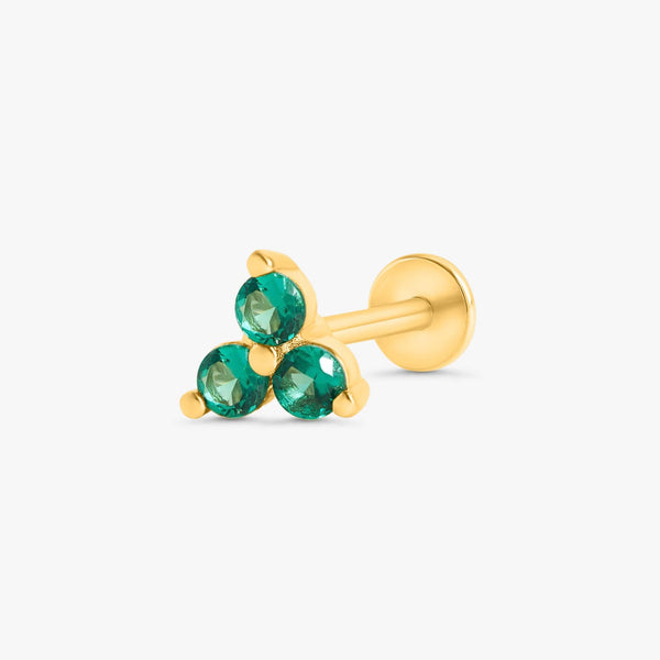 Color_Gold,Bar Type & Materials_Labret (Titanium);Emerald Green Leaf Clover Studs - EricaJewels