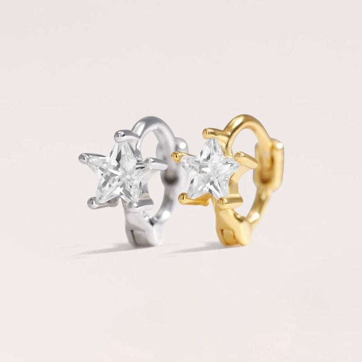 Gold Crystal 3A CZ Star Small Hoop Earrings