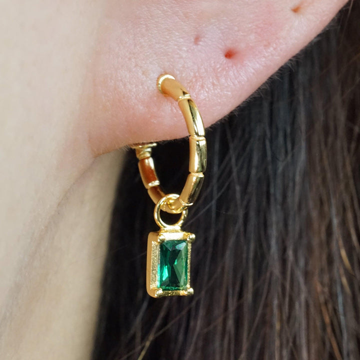 Emerald Green Baguette Hoop Earrings 