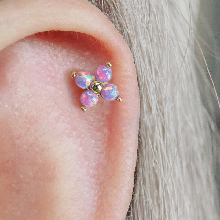 Four Leaf Clover Purple Opal Flat Back Piercing Earring