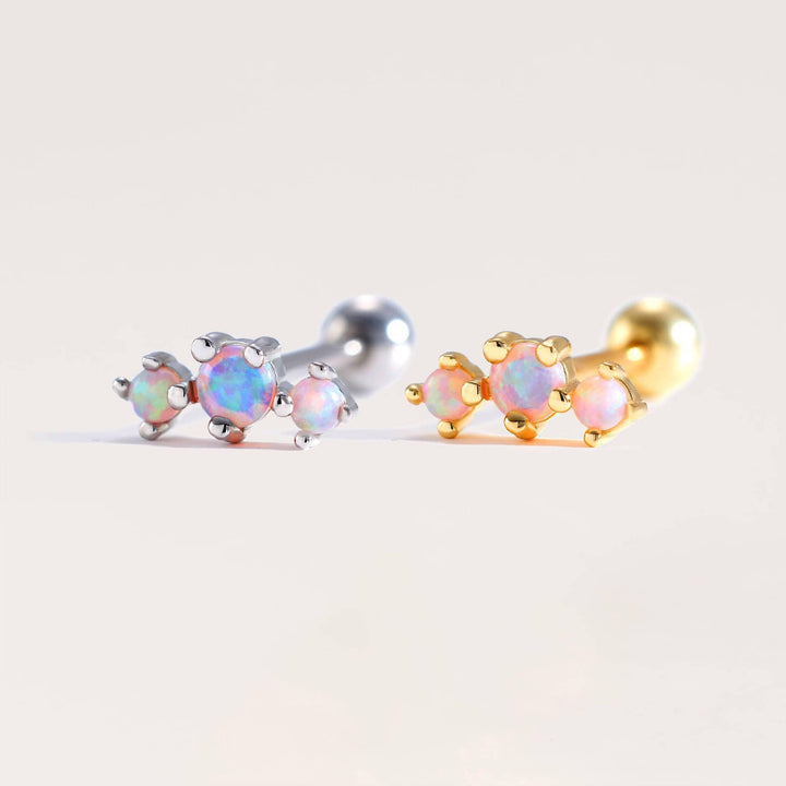 Curved Triple Pink Opal Prong Cartilage Piercing Earring