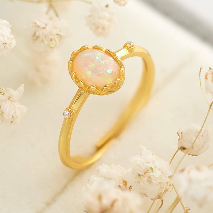 Adjustable White Opal Promise Ring & Gold Ring
