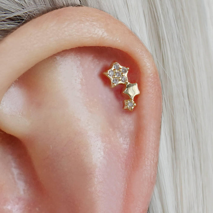Cluster Stars Crystal 3A CZ Flat Back Piercing Stud-Right Ear