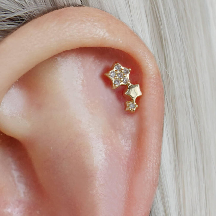Cluster Stars Crystal 3A CZ  Flat Back Piercing Stud-Right Ear