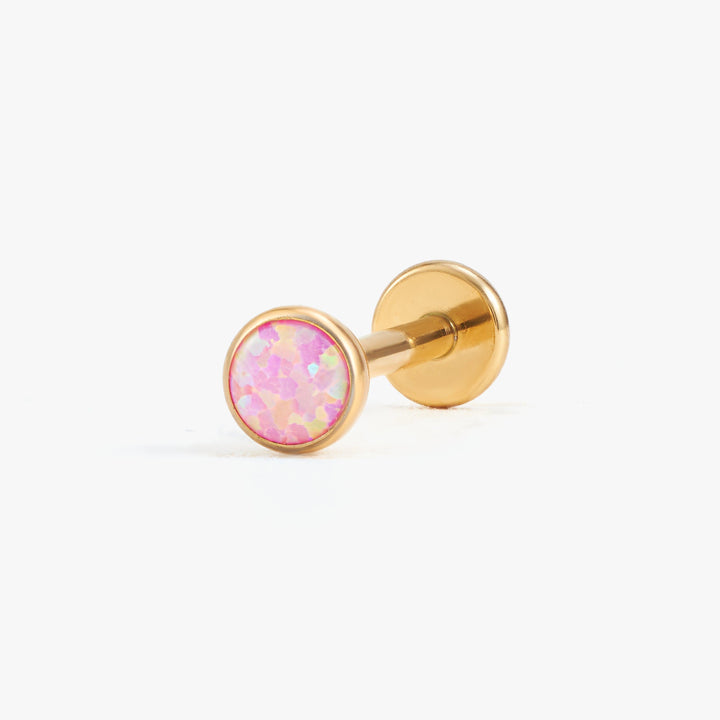 Multiple Sizes Pink Opal Bezeled Push Pin Earring