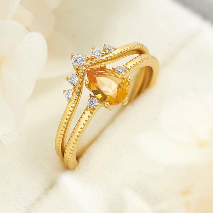 Vintage Citrine Yellow 3A CZ Rings Set & Engagement Rings