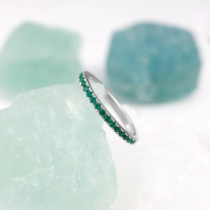 Emerald Green 3A CZ Paved Eternity Band