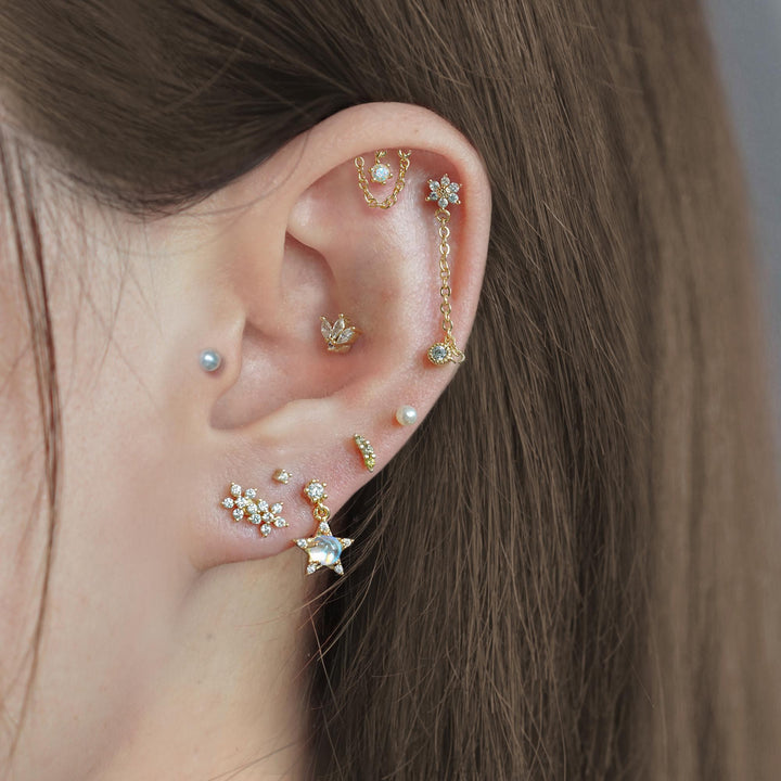 White CZ Flat Back Chain Stud Earrings