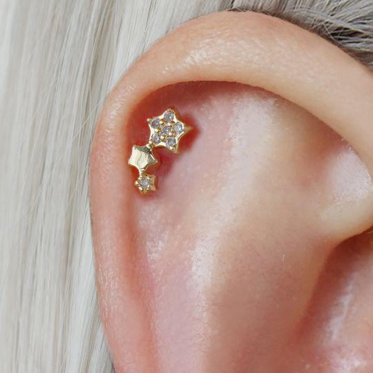 Cluster Stars Crystal 3A CZ  Flat Back Piercing Stud-Left Ear