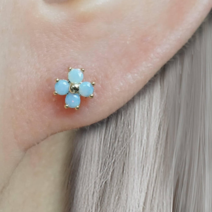 Blue Moonstone Four Leaf Clover Flat Back Piercing Earring